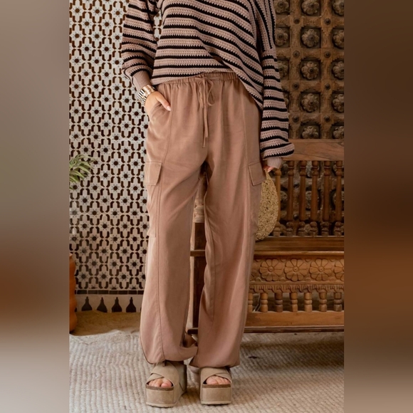 #631 🛑45 M Boho Fabulous High Waist Drawstring Cargo Pants - Picture 12 of 13